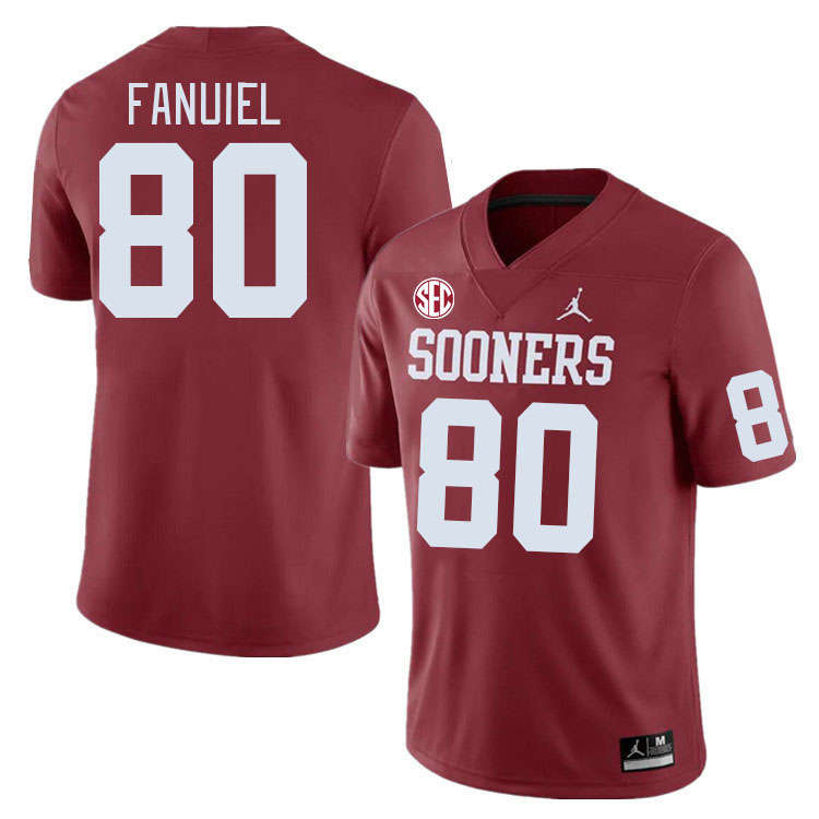 #80 Josh Fanuiel Oklahoma Sooners 2024 SEC Conference College Football Jerseys-Crimson